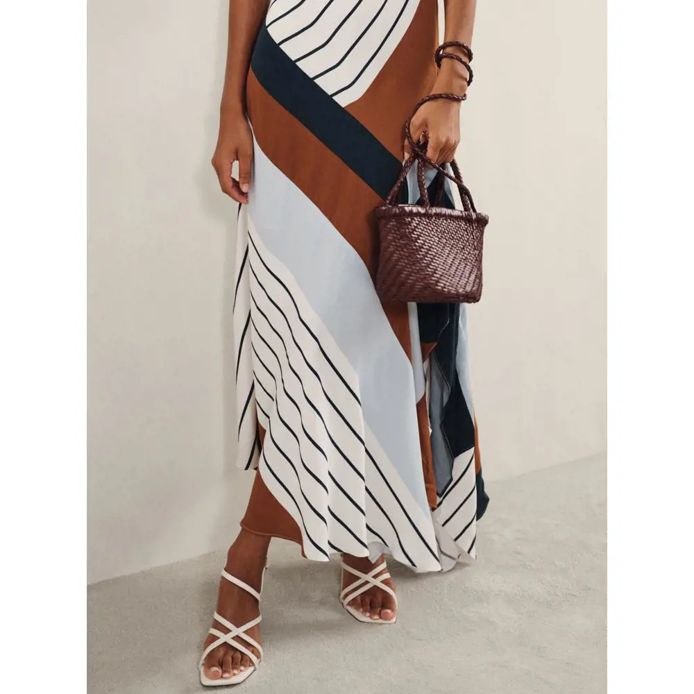 REISS HALLIA Stripe Print Handkerchief Maxi Dress